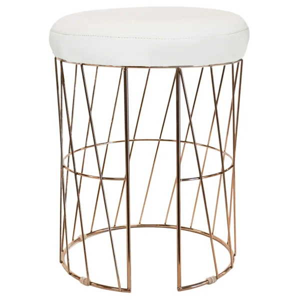 Diago Metallic Blush Wire Vanity Stool/Padded White Faux Leather Seat Good Quality^* Online