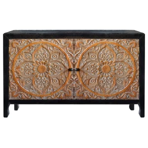 2-Door Carved Black Long Cabinet Opening Sales^* Outlet