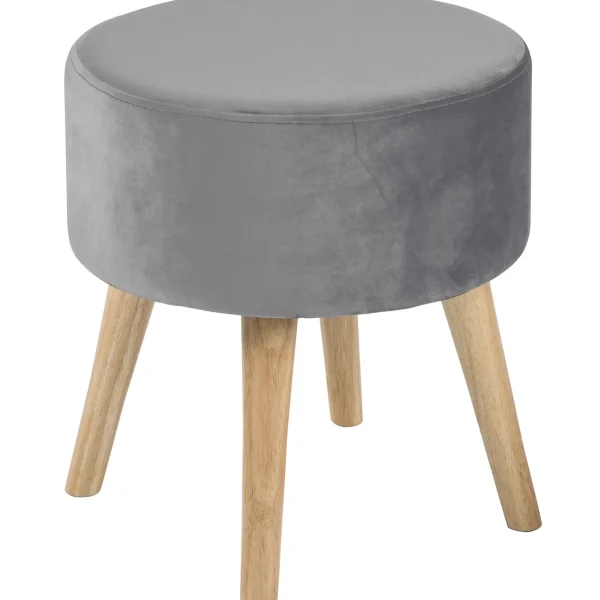 Emmy Grey Velvet Round Wood Leg Ottoman Clearance^* Clearance