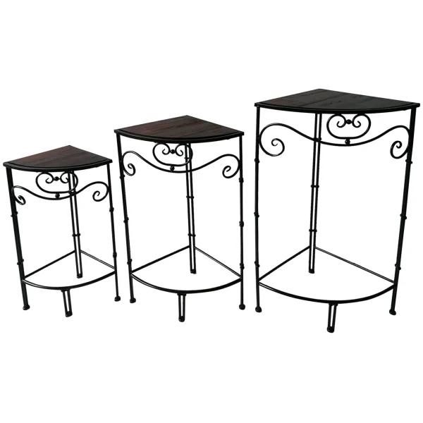 Fan Shaped Wood Top Plant Stand With Bronze Double Tube Metal Leg, Small Less Expensive^* Best
