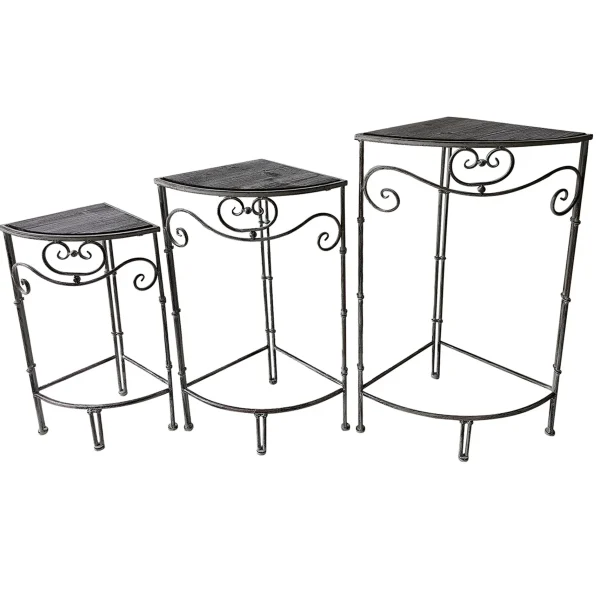 Fan Shaped Wood Top Plant Stand With Rustic Double Tube Metal Leg, Medium Less Expensive^* Best