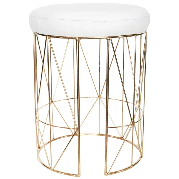 Keira Glazed Gold Wire Vanity Stool & Padded White Faux Leather Seat Cheaper^* Discount