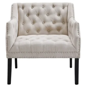 Lena Ivory Velvet Tufted Armchair With Nailhead Trim Discount Online^* Flash Sale