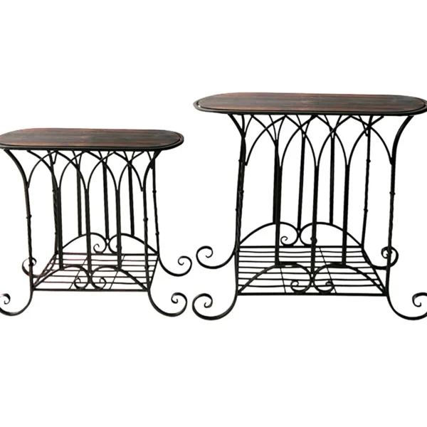 Oval Wood Top Gothic Table With Brown Arch Decorative Metal, Large Exquisite Gifts^* New