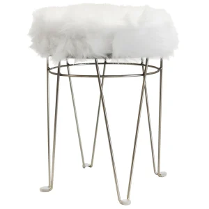 Rion Chrome Wire Vanity Stool/Padded White Faux Fur Seat Opening Sales^* Online