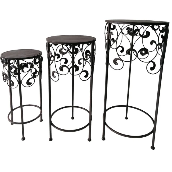 Round Wood Top With Scroll Metal Plant Stand, Medium Featured^* Cheap