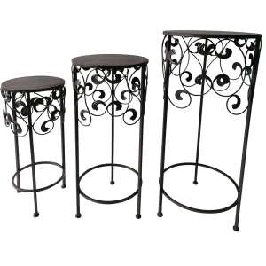 Round Wood Top With Scroll Metal Plant Stand, Small Opening Sales^* Sale