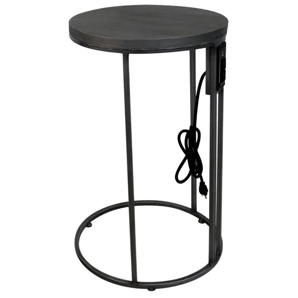 Round Wood-Top Silver Metal C-Table With Usb Port, Large Premium^* New