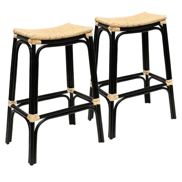 Set Of 2 Indah Rattan Backless Barstool, Black Online Discount^* Shop